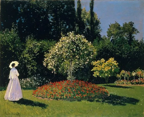 Woman in the Garden (1867) by Claude Monet — original painting reproduced as a hand-painted oil on canvas