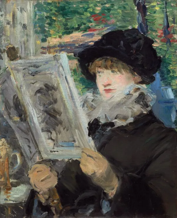 Woman Reading (1878) by Édouard Manet — original painting reproduced as a hand-painted oil on canvas