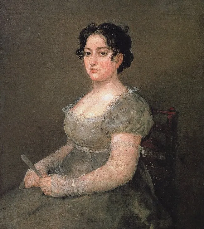 Woman with a Fan (1806) by Francisco Goya — original painting reproduced as a hand-painted oil on canvas