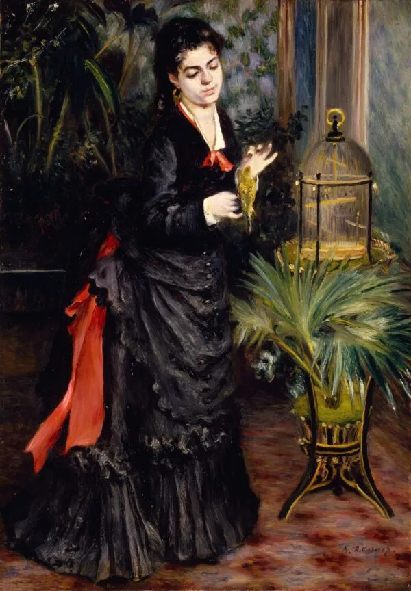 Woman with Parrot (1871) by Pierre-Auguste Renoir — original painting reproduced as a hand-painted oil on canvas