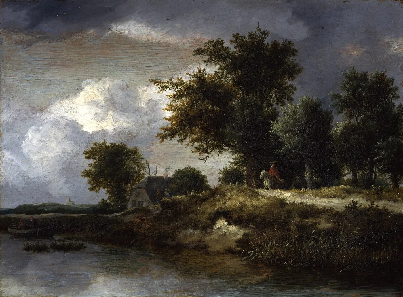 Wooded River Bank (1657) by Jacob van Ruisdael — original painting reproduced as a hand-painted oil on canvas