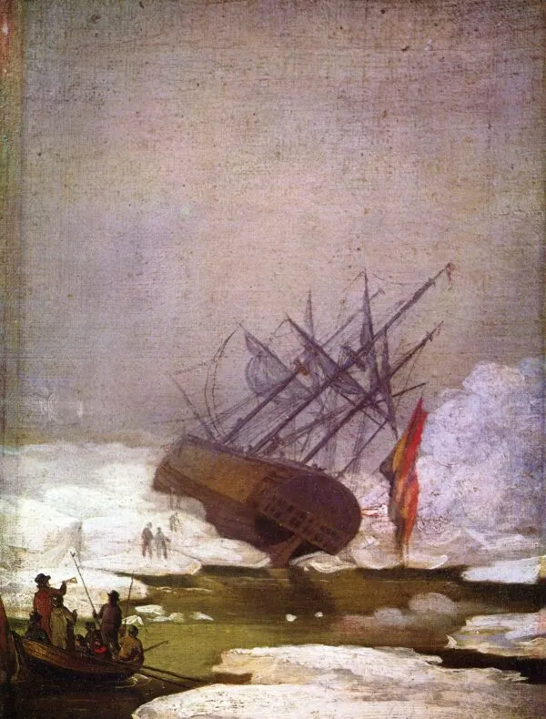 Wreck in the Sea of Ice (1798) by Caspar David Friedrich — original painting reproduced as a hand-painted oil on canvas