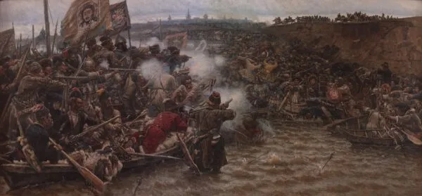 Yermak's Conquest of Siberia (1895) by Vasily Surikov — original painting reproduced as a hand-painted oil on canvas