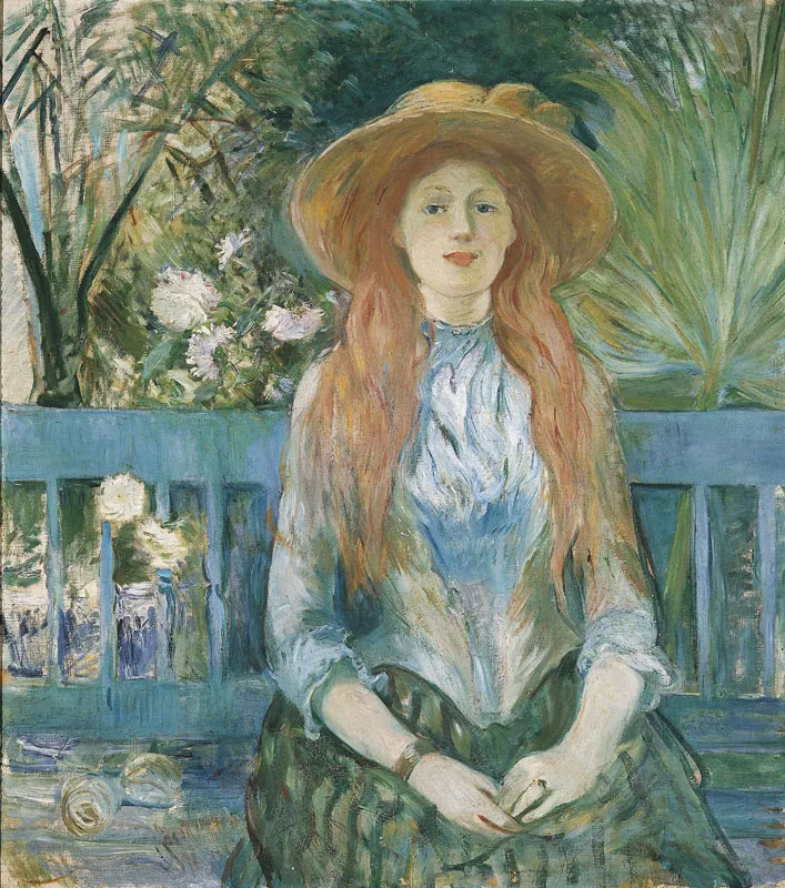 Young girl in a park (1888) by Berthe Morisot — original painting reproduced as a hand-painted oil on canvas