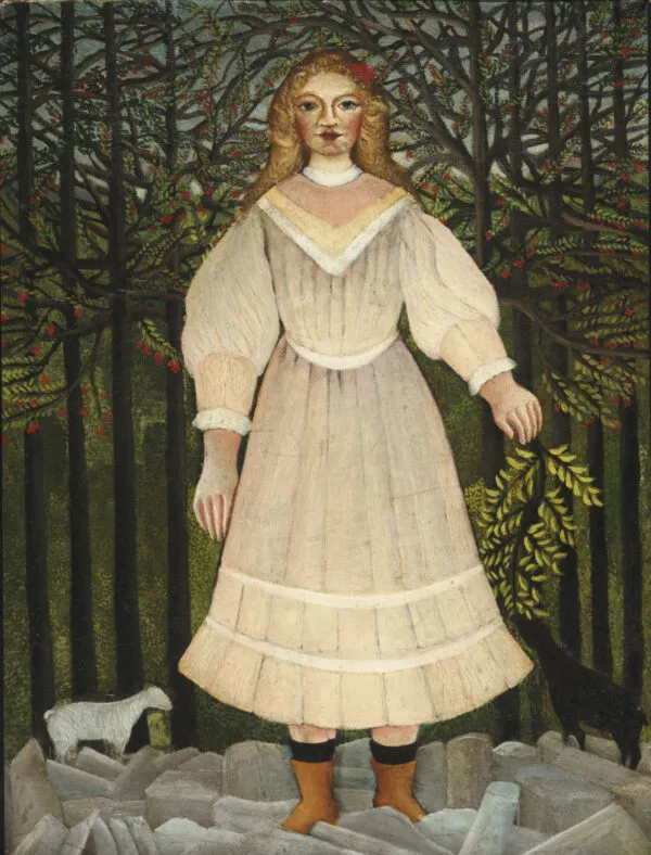 Young Girl in Pink (1907) by Henri Rousseau — original painting reproduced as a hand-painted oil on canvas