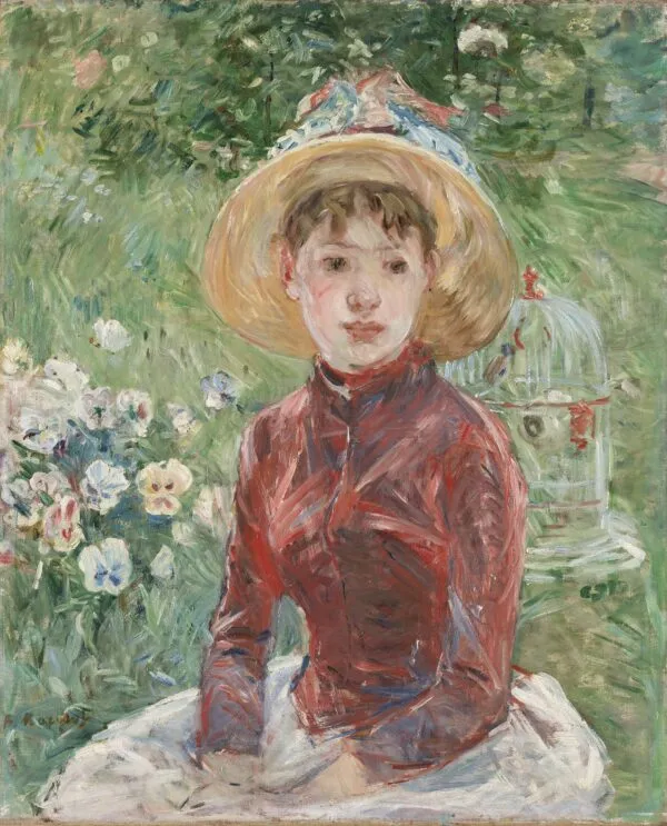 Young Girl with Cage (1885) by Berthe Morisot — original painting reproduced as a hand-painted oil on canvas