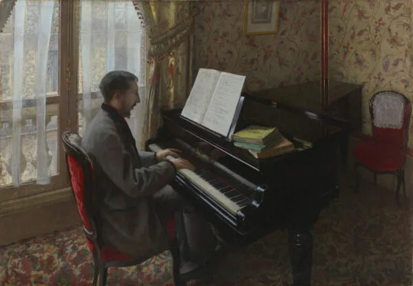 Young Man Playing the Piano (Martial Caillebotte) (1876) by Gustave Caillebotte — original painting reproduced as a hand-painted oil on canvas