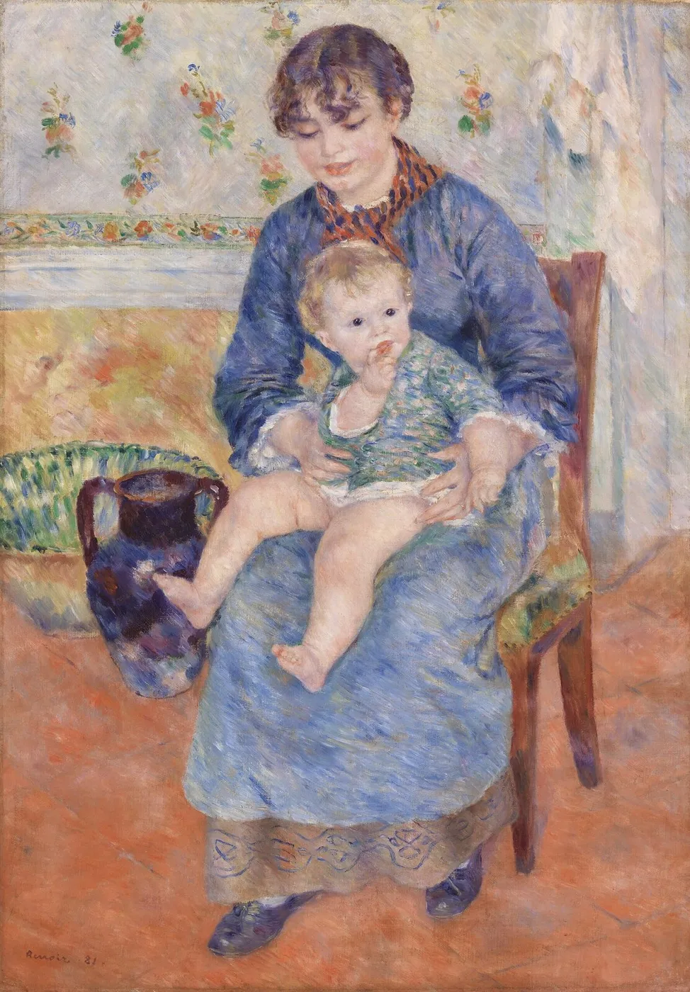 Young Mother (Jeune mère) (1881) by Pierre-Auguste Renoir — original painting reproduced as a hand-painted oil on canvas