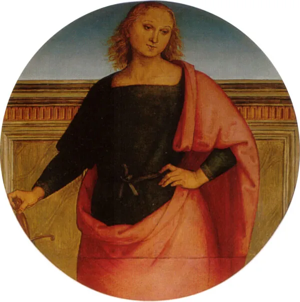 Young Saint with a Sword (1513) by Pietro Perugino — original painting reproduced as a hand-painted oil on canvas