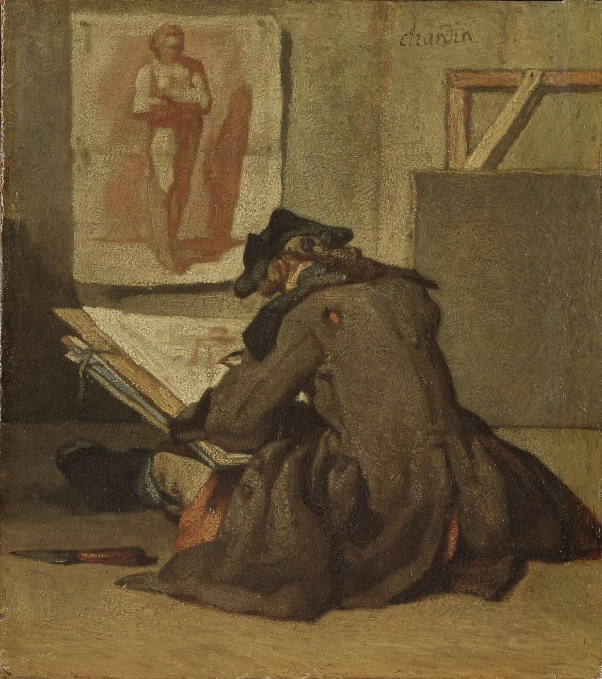 Young Student Drawing (1738) by Jean-Baptiste-Siméon Chardin — original painting reproduced as a hand-painted oil on canvas