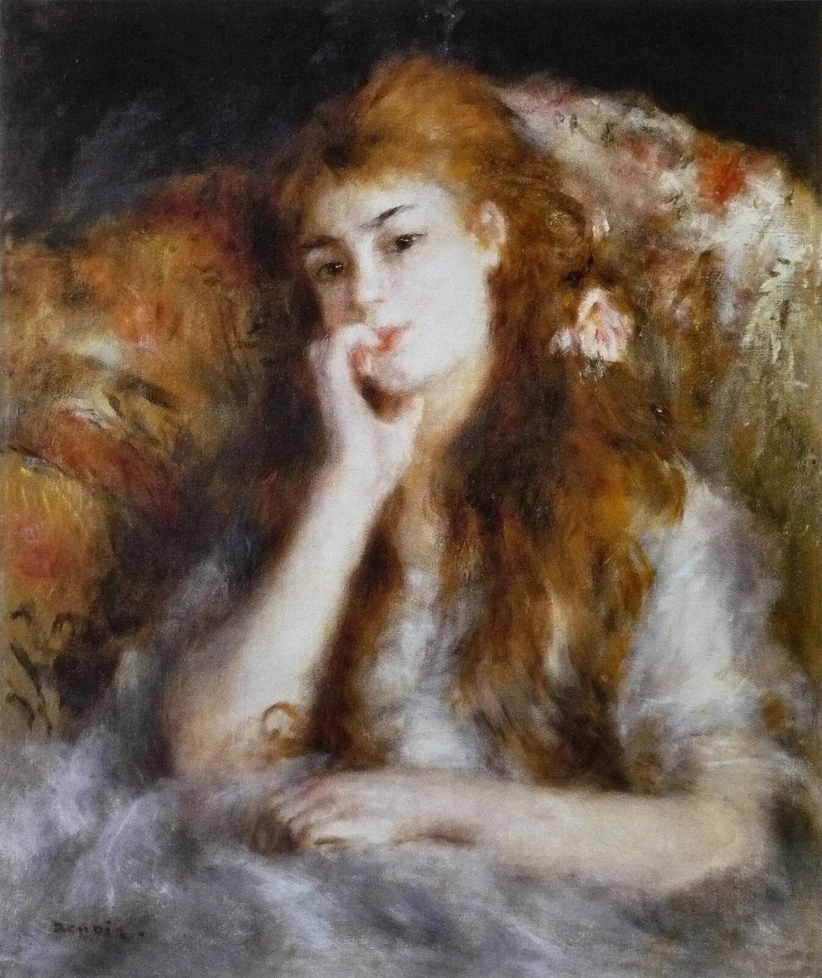 Young Woman Seated (1876) by Pierre-Auguste Renoir — original painting reproduced as a hand-painted oil on canvas