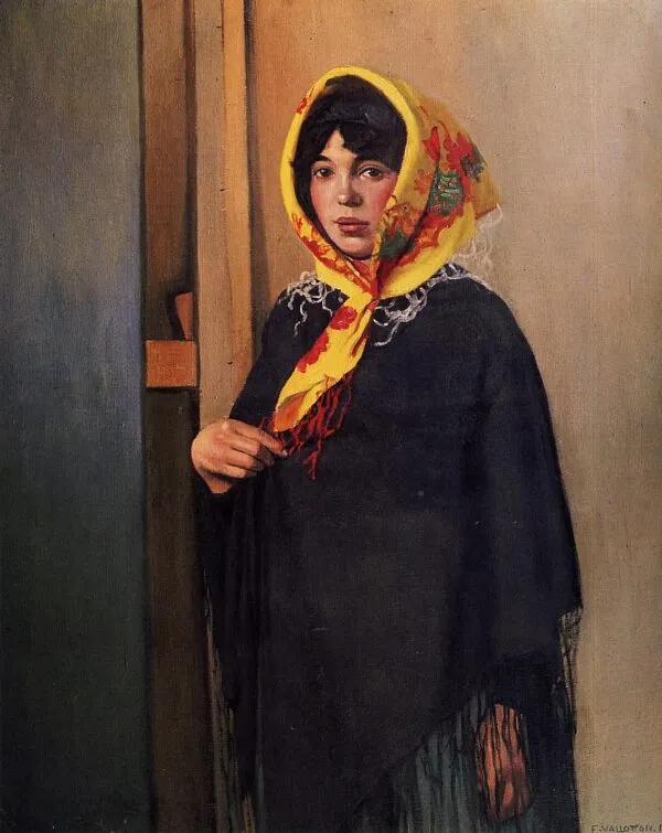 Young Woman with Yellow Scarf (1911) by Félix Vallotton — original painting reproduced as a hand-painted oil on canvas