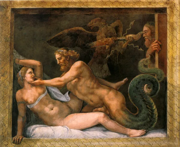 Zeus seducing Olympias by Giulio Romano — original painting reproduced as a hand-painted oil on canvas