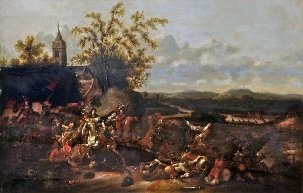 A Battle Piece by Abraham Veer — original painting reproduced as a hand-painted oil on canvas