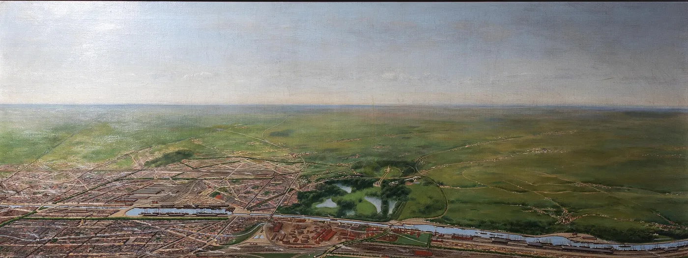 A bird’s eye view of the new seaport. The Vergote basin (1900) by Eugène van Gelder — original painting reproduced as a hand-painted oil on canvas