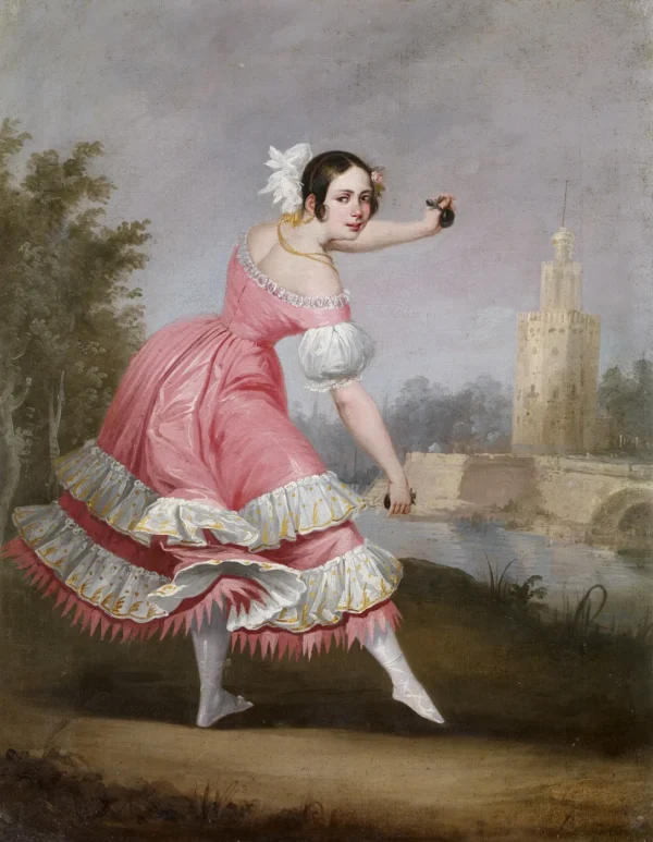 A Bolero dancer (1842) by Antonio Cabral Bejarano — original painting reproduced as a hand-painted oil on canvas