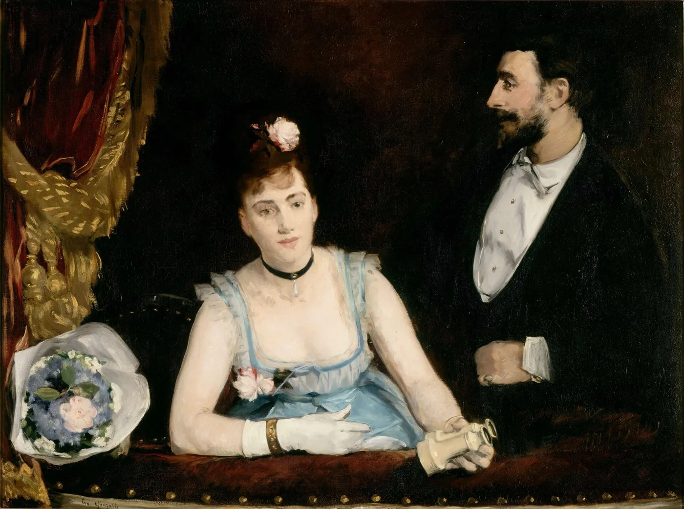 A Box at the Theatre des Italiens (1873) by Eva Gonzalès — original painting reproduced as a hand-painted oil on canvas