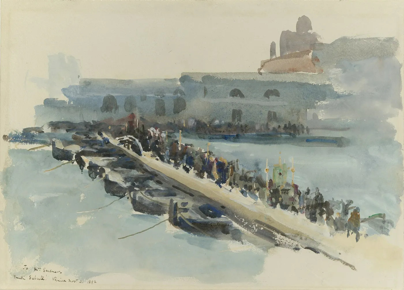 A Bridge of Boats, Venice (1892) by Francis Edward James — original painting reproduced as a hand-painted oil on canvas