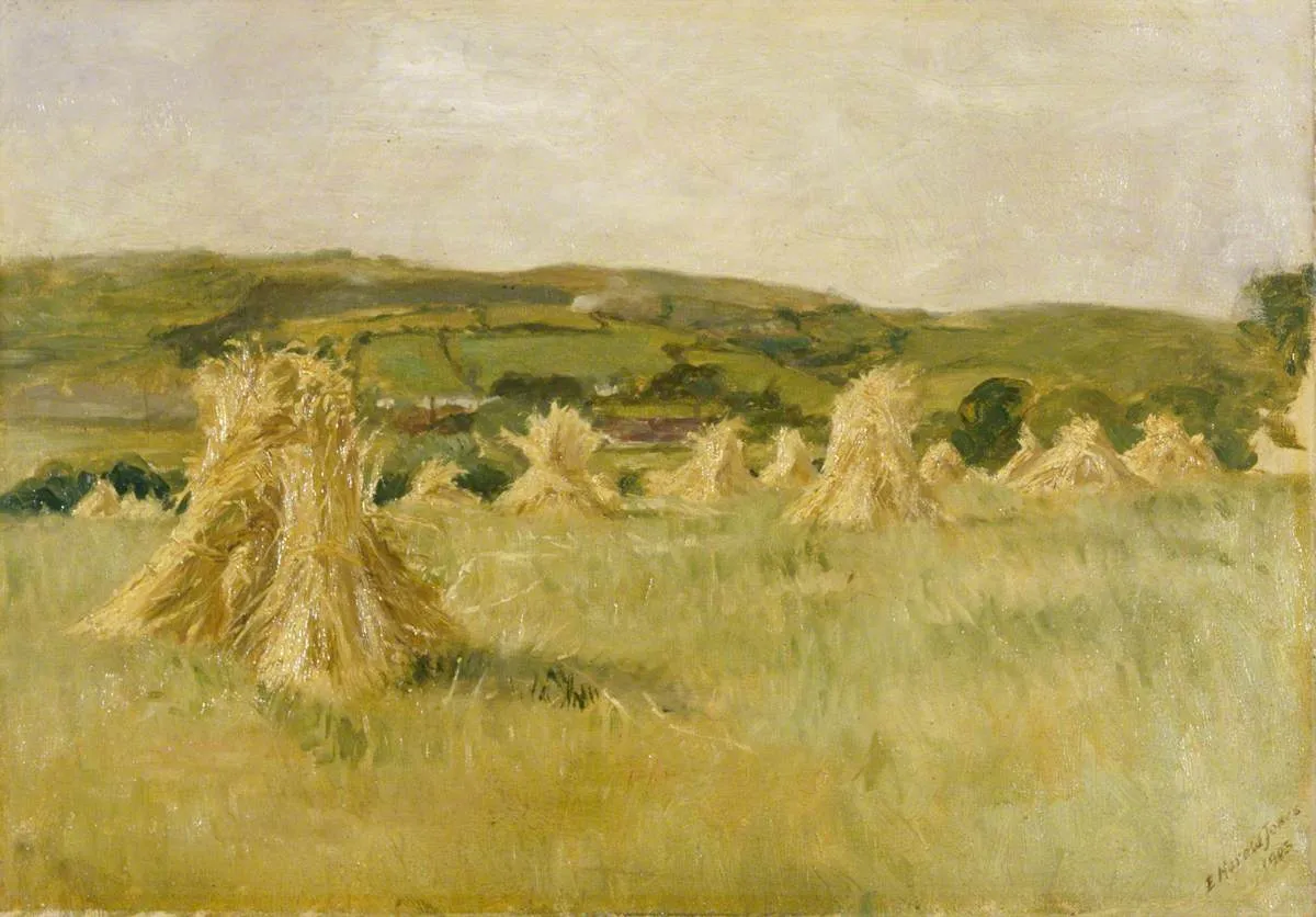 A Carmarthenshire Cornfield (1903) by Ernest Harold Jones — original painting reproduced as a hand-painted oil on canvas