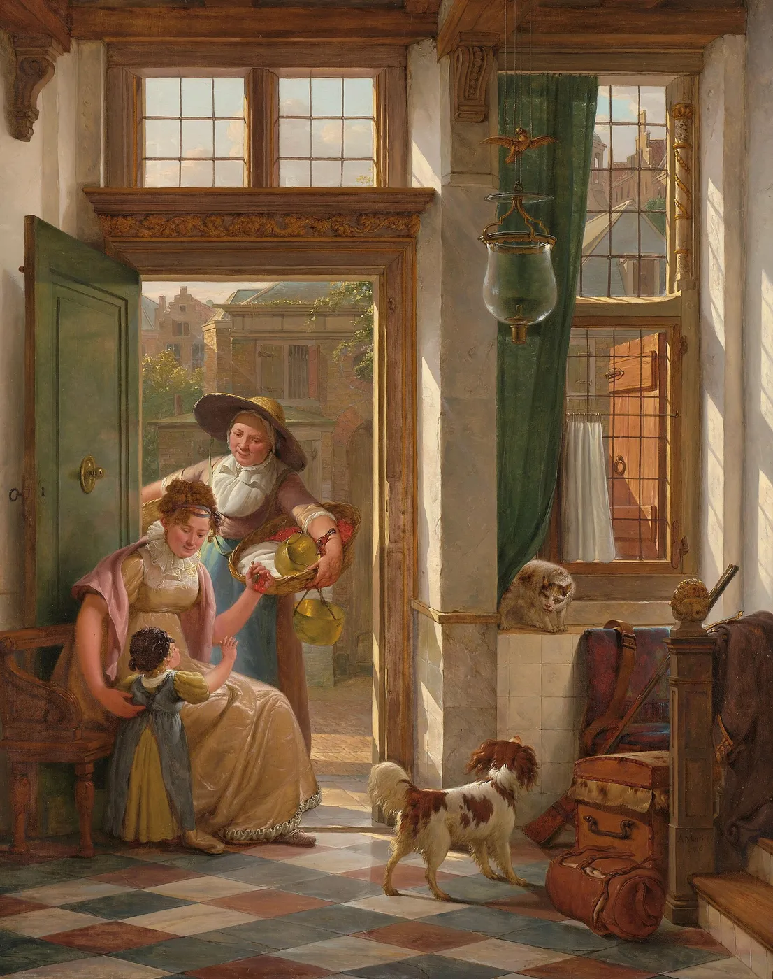 A Cherry Vendor at the Door (1816) by Abraham van Strij — original painting reproduced as a hand-painted oil on canvas