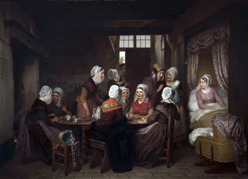 A Christening Party by François Antoine De Bruycker — original painting reproduced as a hand-painted oil on canvas