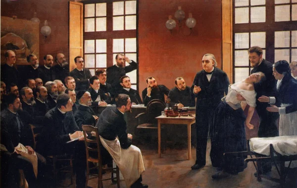 A Clinical Lesson at the Salpêtrière (1887) by André Brouillet — original painting reproduced as a hand-painted oil on canvas