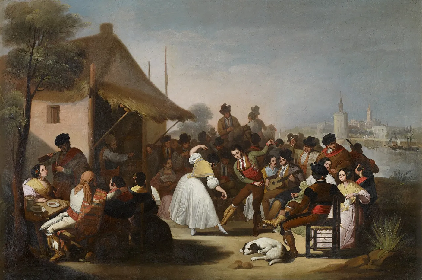 A Dance in Triana (1850) by Francisco de Paula Escribano — original painting reproduced as a hand-painted oil on canvas