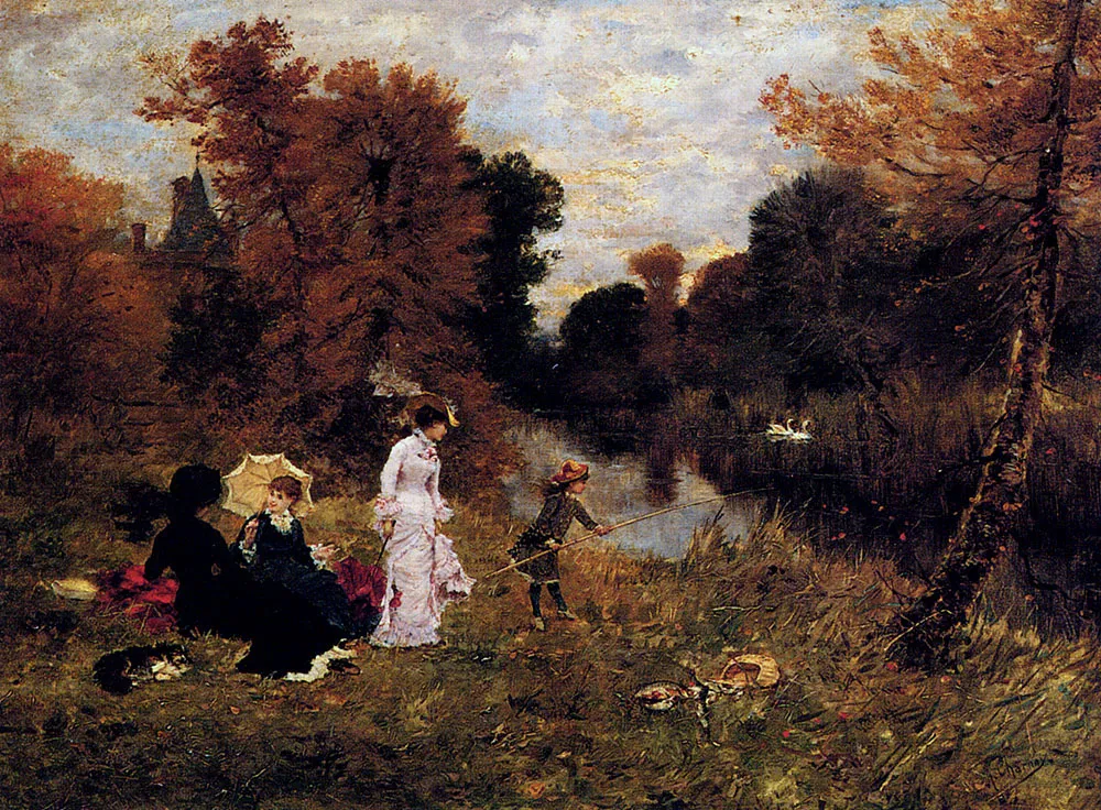 A Day’s Outing by Armand Charnay — original painting reproduced as a hand-painted oil on canvas