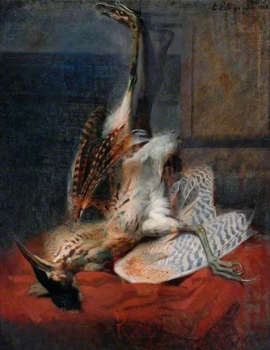 A Dead Bittern (1848) by Édouard Pils — original painting reproduced as a hand-painted oil on canvas