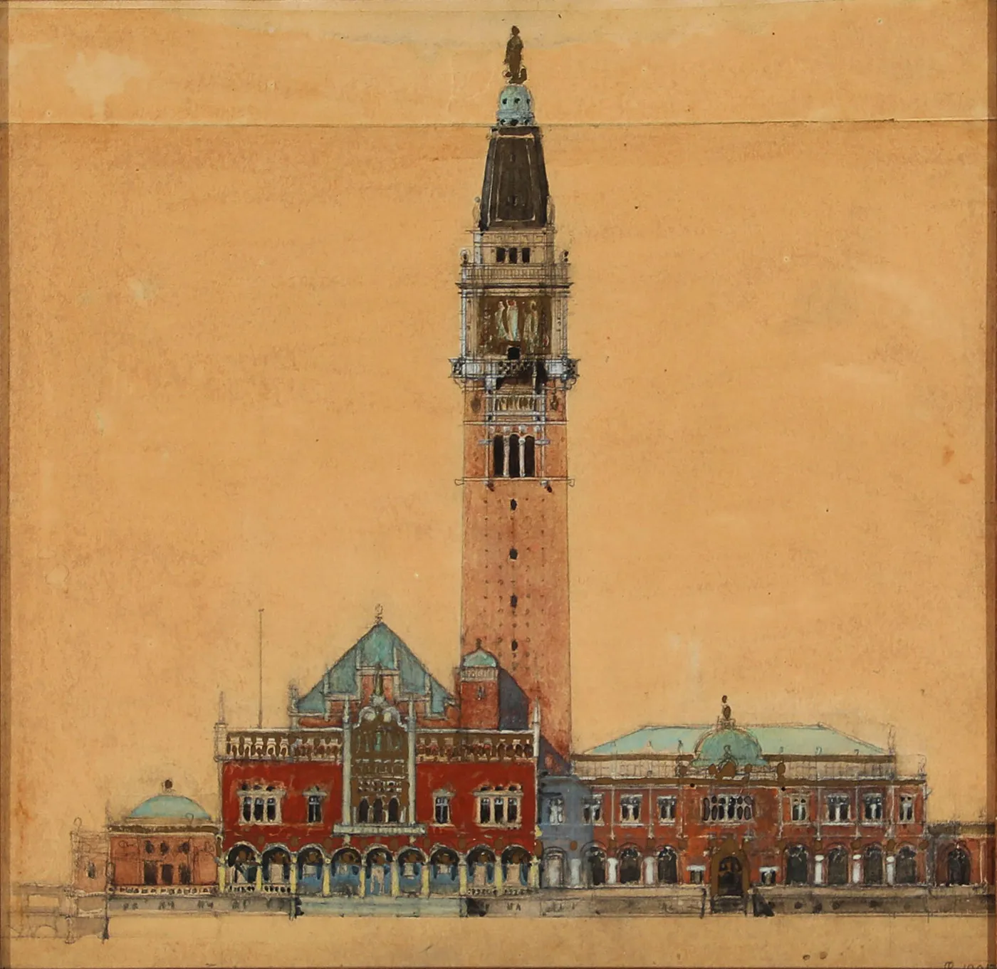 A draft for the design of the Peace Palace in The Hague (1905) by Anton Rosen — original painting reproduced as a hand-painted oil on canvas