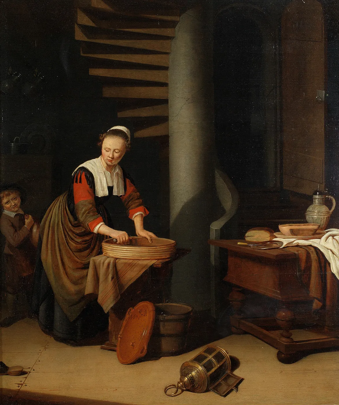 A kitchenmaid ironing (1647) by Adriaen van Gaesbeeck — original painting reproduced as a hand-painted oil on canvas