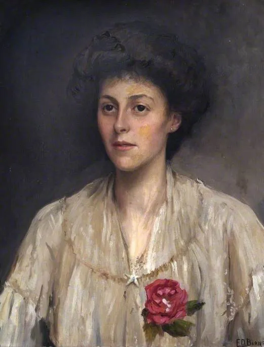 A Lady in a White Dress with a Rose — E. D. Barnes