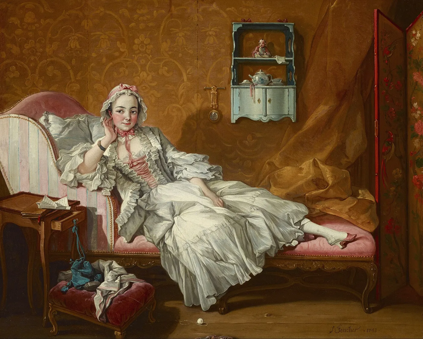 A Lady on Her Day Bed (1743) by François Boucher — original painting reproduced as a hand-painted oil on canvas