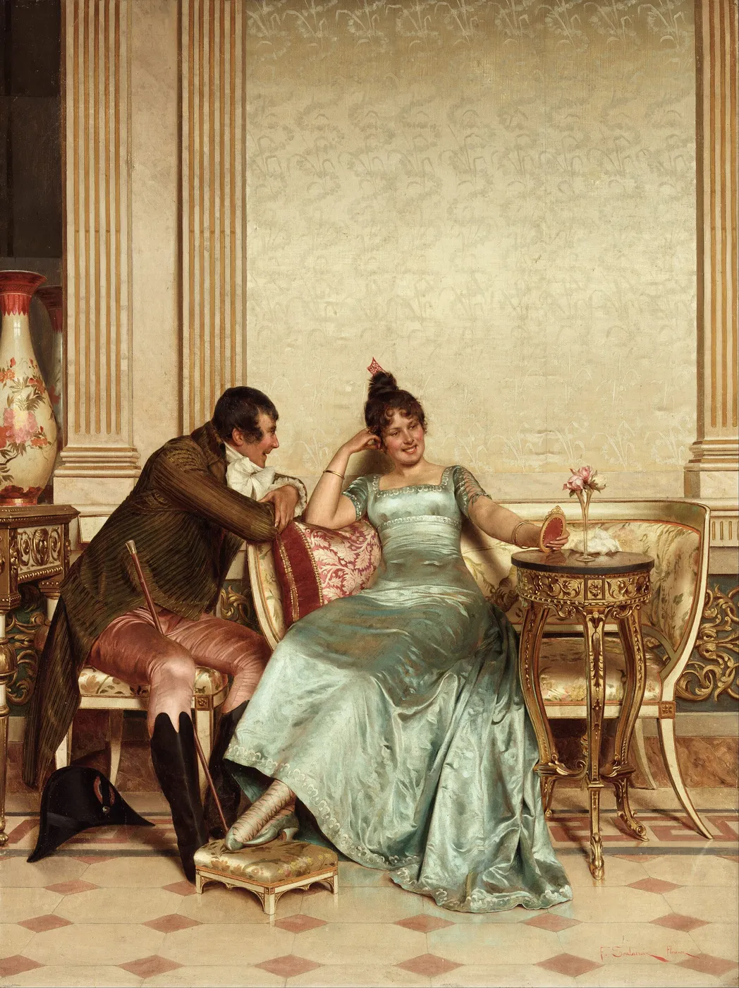 A merry jest by Charles Soulacroix — original painting reproduced as a hand-painted oil on canvas