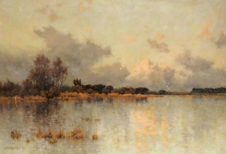 A Norfolk Broad (1892) by Arnold Priestman — original painting reproduced as a hand-painted oil on canvas