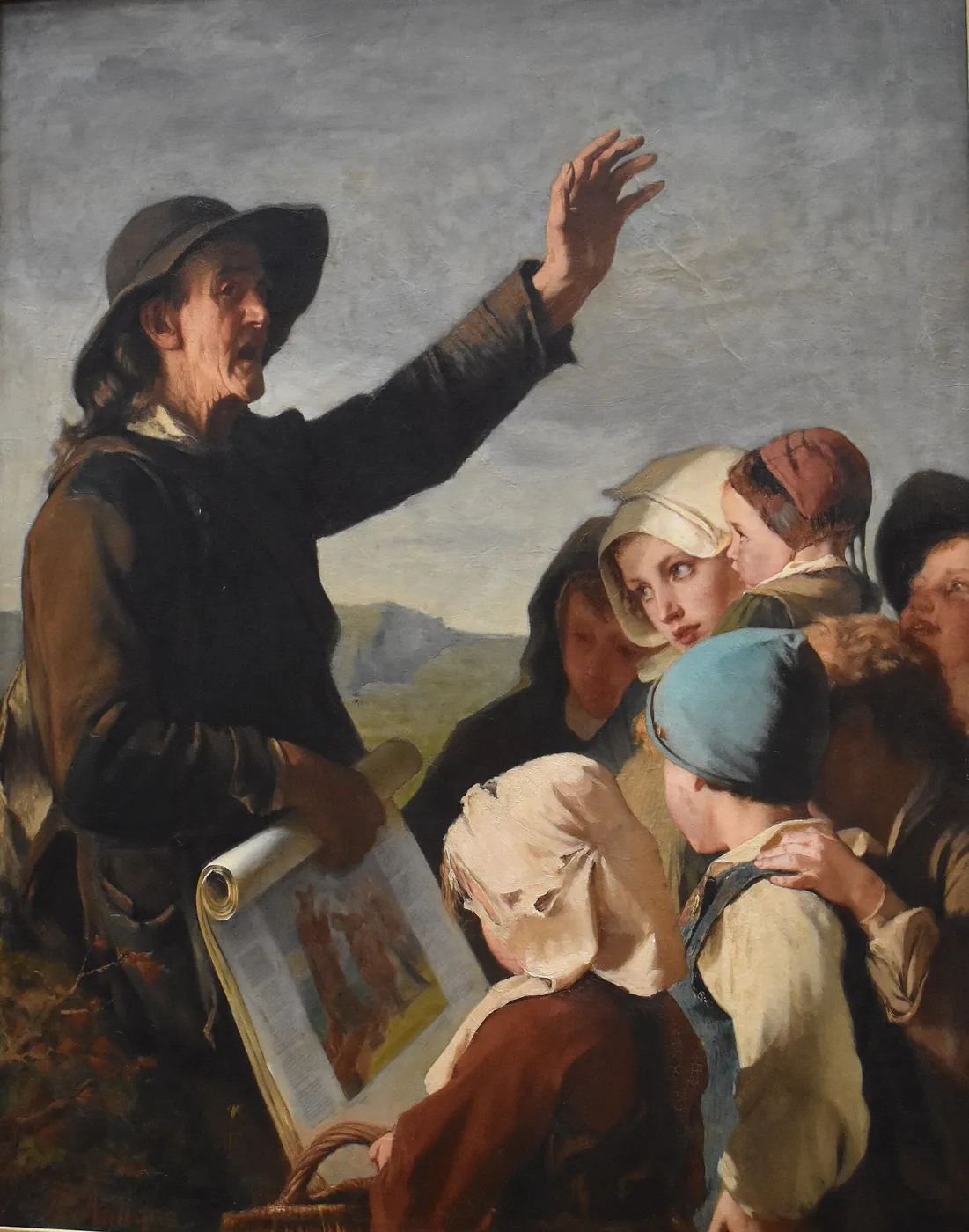 A Picture Peddler (1862) by Alexandre Antigna — original painting reproduced as a hand-painted oil on canvas