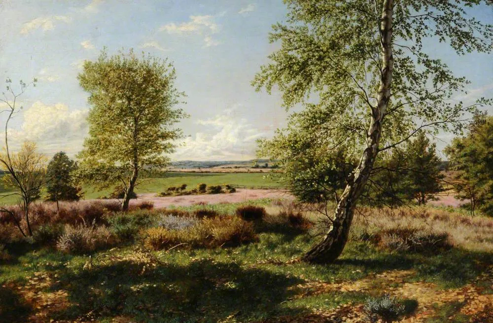 A Study of Birches (1858) by Arthur Hill — original painting reproduced as a hand-painted oil on canvas