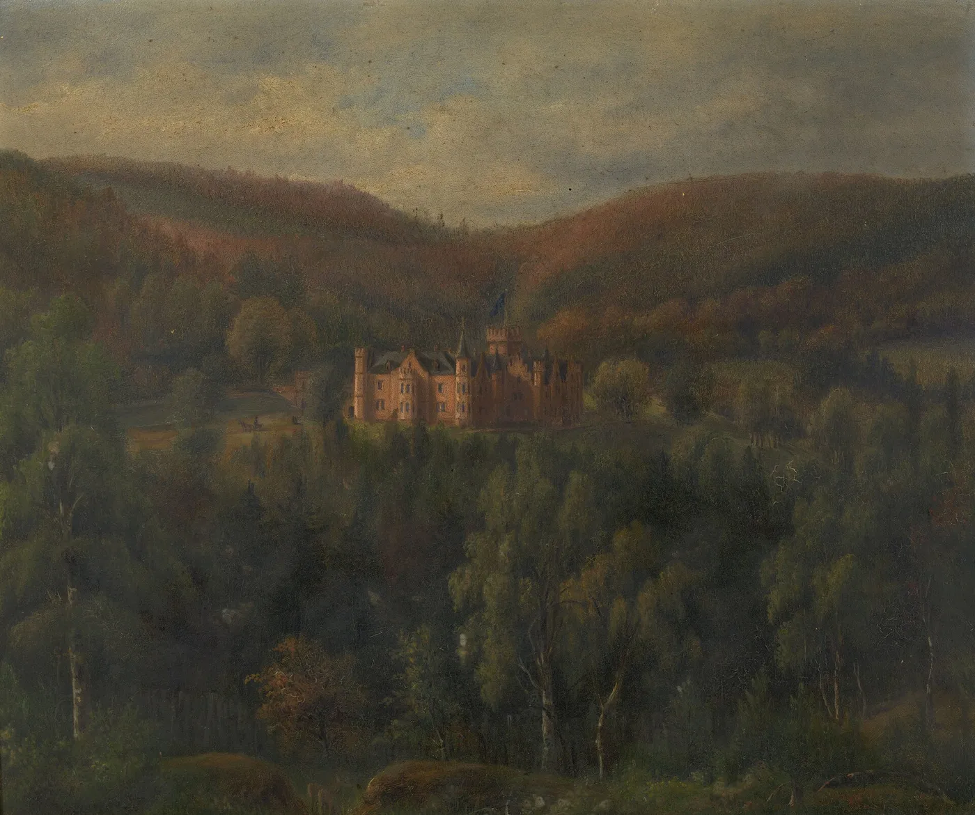 A view of Schloss Waldleiningen (1863) by August Becker — original painting reproduced as a hand-painted oil on canvas