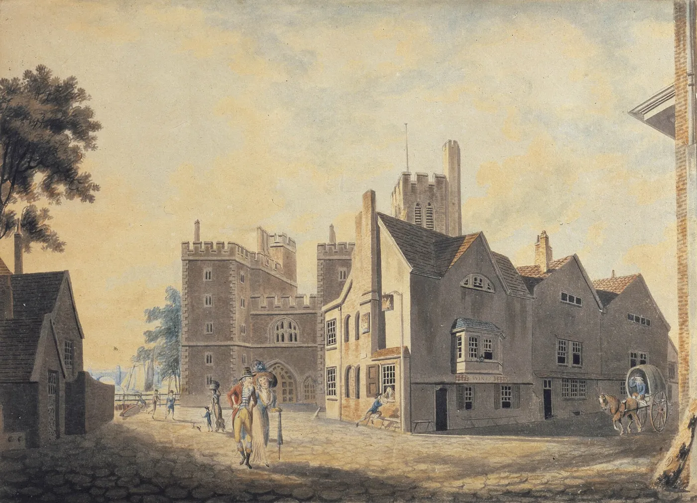 A View of the Archbishop's Palace, Lambeth (1790) by J. M. W. Turner — original watercolour reproduced as a hand-painted oil on canvas