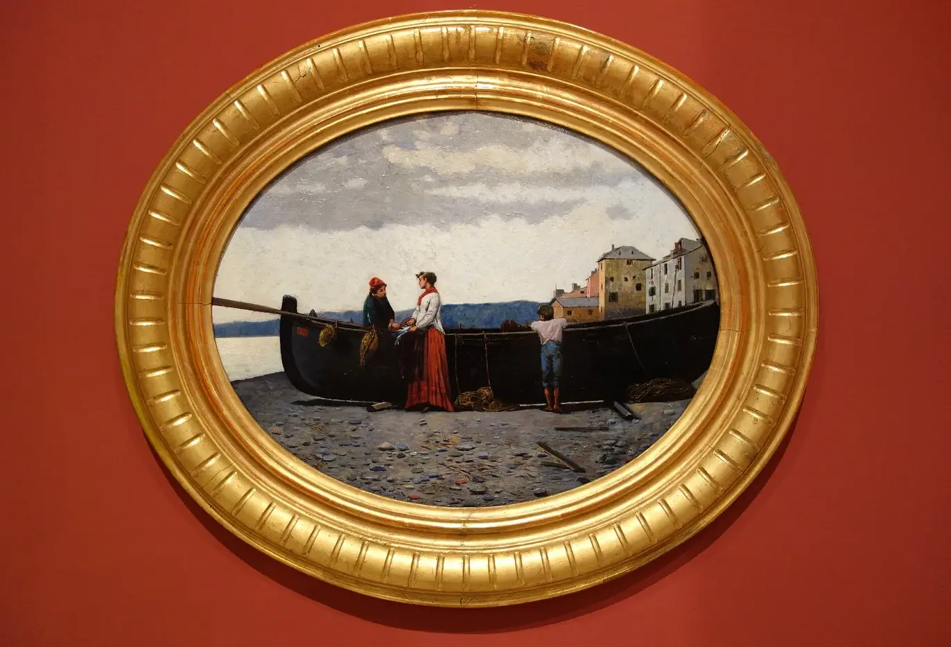 After Fishing (1884) by Antonio Varni — original painting reproduced as a hand-painted oil on canvas