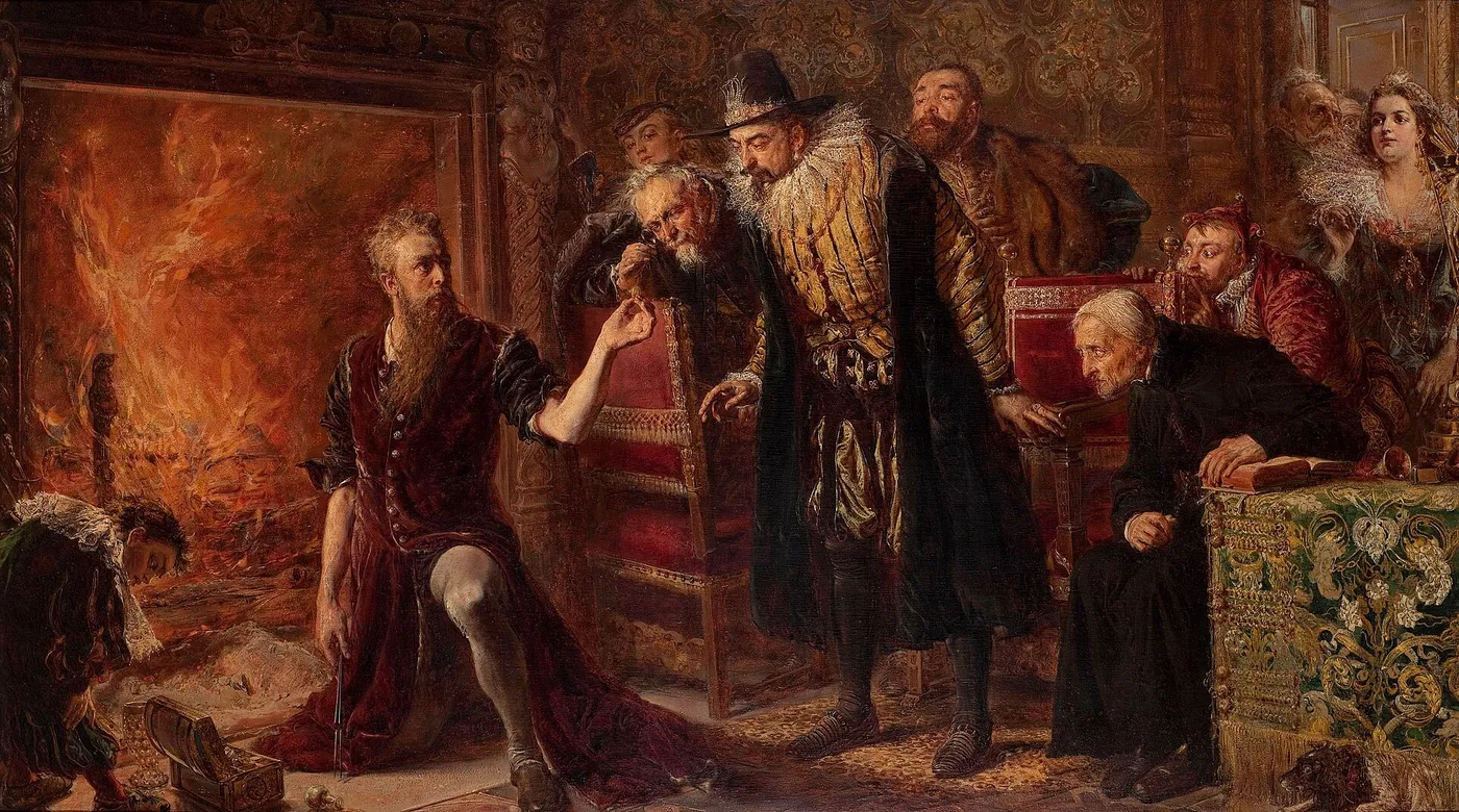Alchemist Sendivogius (1867) by Jan Matejko — original painting reproduced as a hand-painted oil on canvas