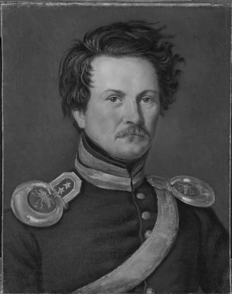 Alexander Klemens Wetterling (1796-1858), major, artist, married to Ulrika Catharina Bergström by Carl Peter Mazér — original painting reproduced as a hand-painted oil on canvas