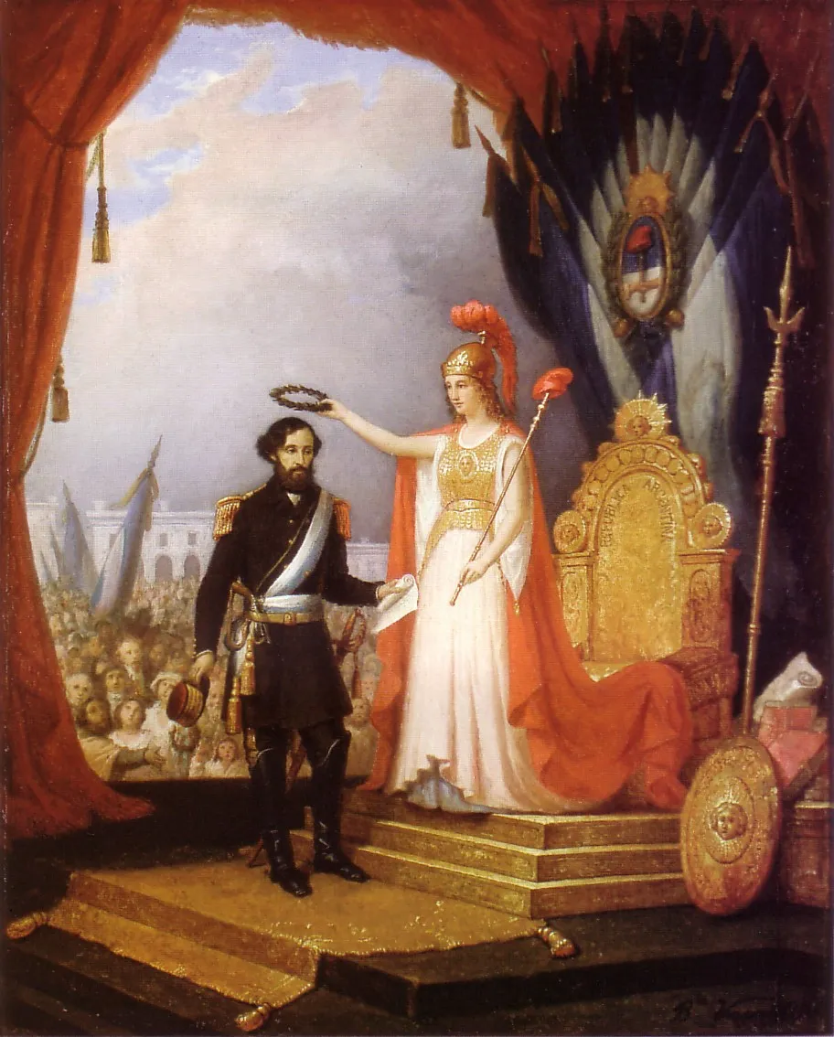Allegory of Bartolomé Mitre (1862) by Baldassare Verazzi — original painting reproduced as a hand-painted oil on canvas