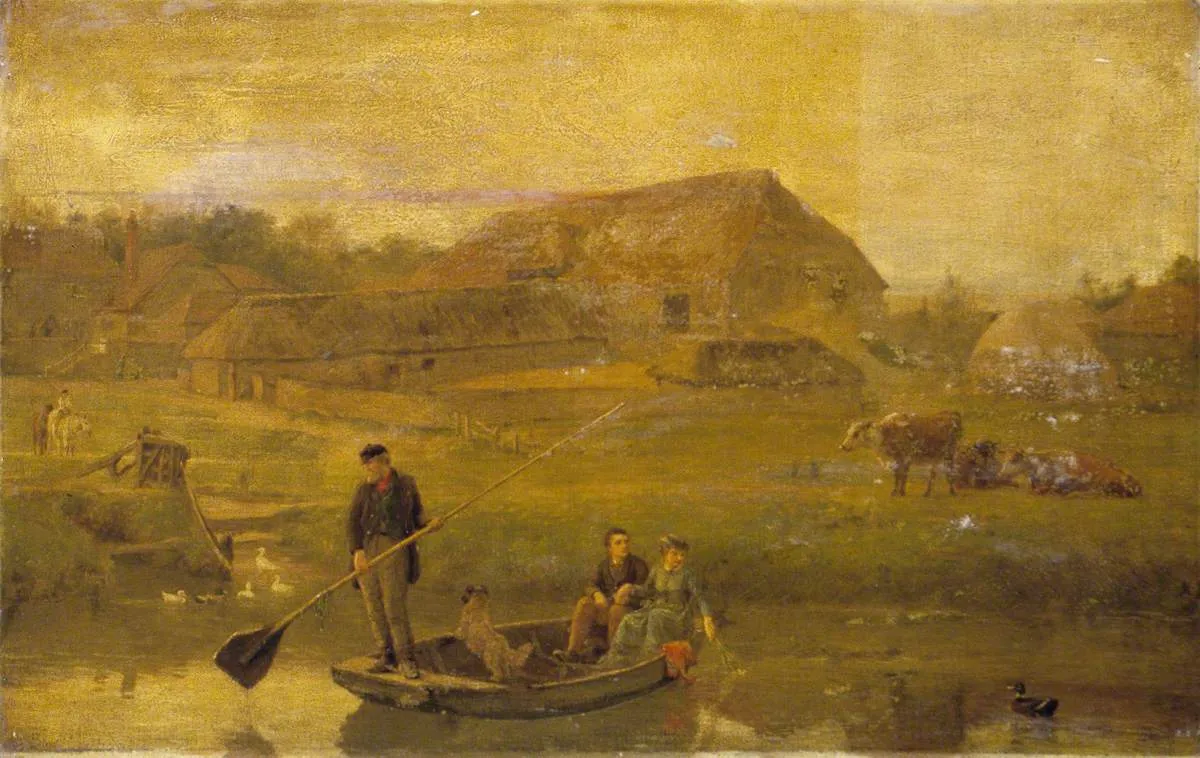 Amberley Ferry (1872) by Alfred Fitzwalter Grace — original painting reproduced as a hand-painted oil on canvas