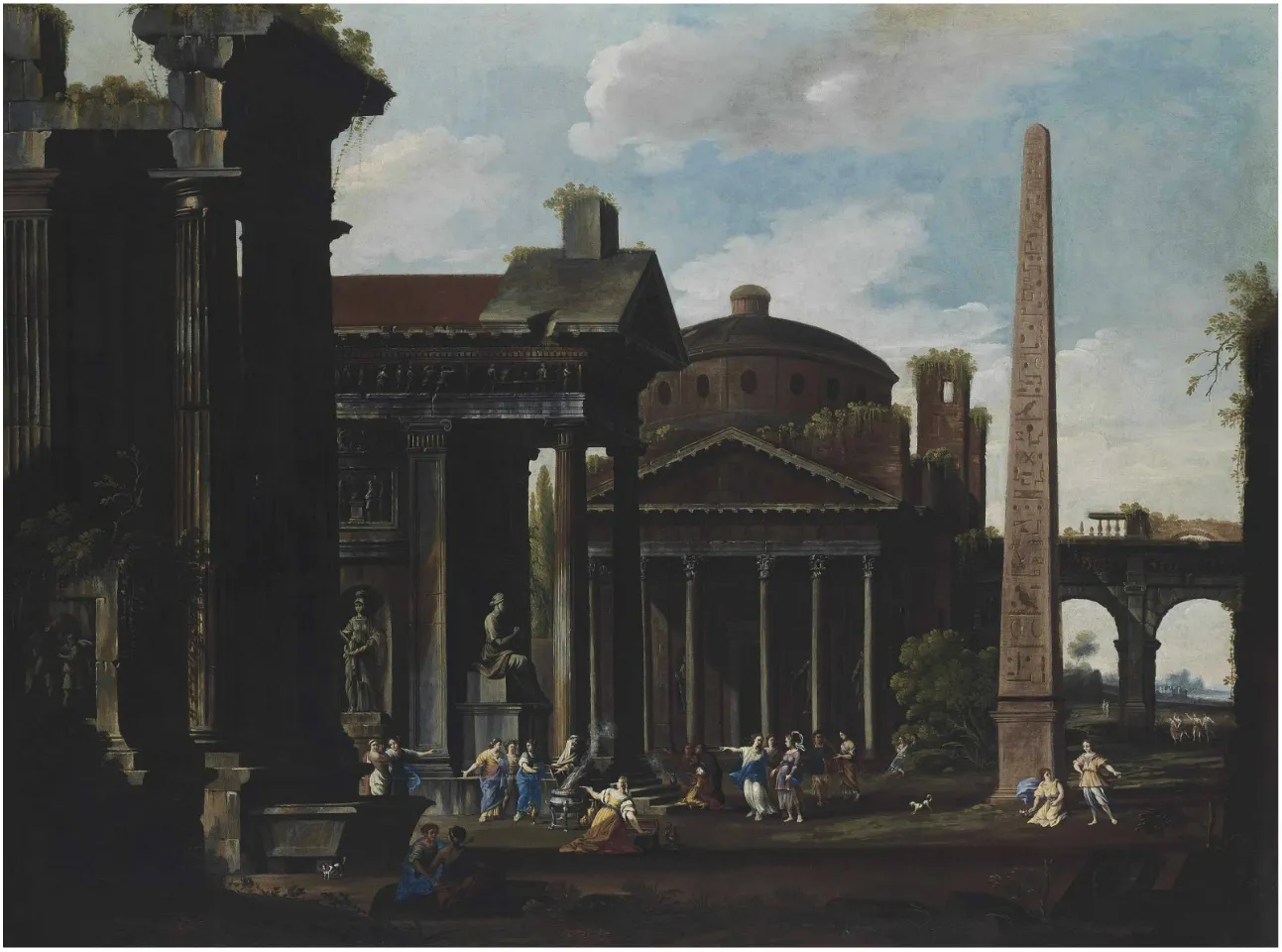 An architectural capriccio of the Pantheon and other buildings (1683) by Domenico Roberti — original painting reproduced as a hand-painted oil on canvas