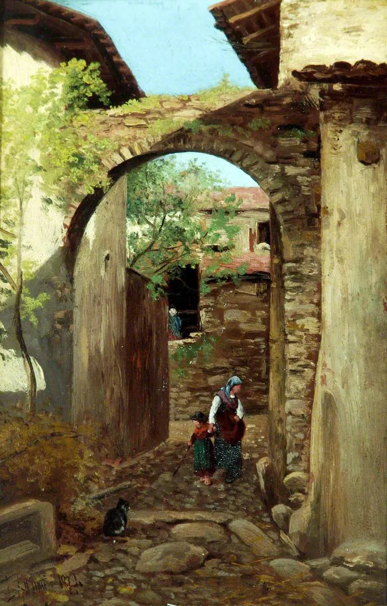 An Old Arch (1873) by Constant de l'Aubinière — original painting reproduced as a hand-painted oil on canvas
