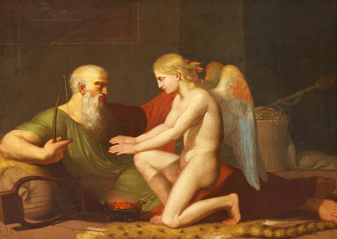 Anacreon and Amor (Cupid). (1809) by C.F. Høyer — original painting reproduced as a hand-painted oil on canvas