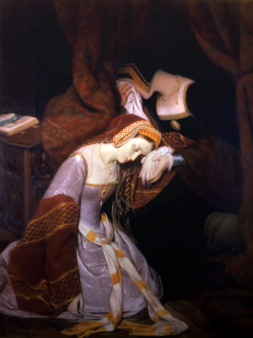 Anne Boleyn in the Tower of London (1835) by Édouard Cibot — original painting reproduced as a hand-painted oil on canvas
