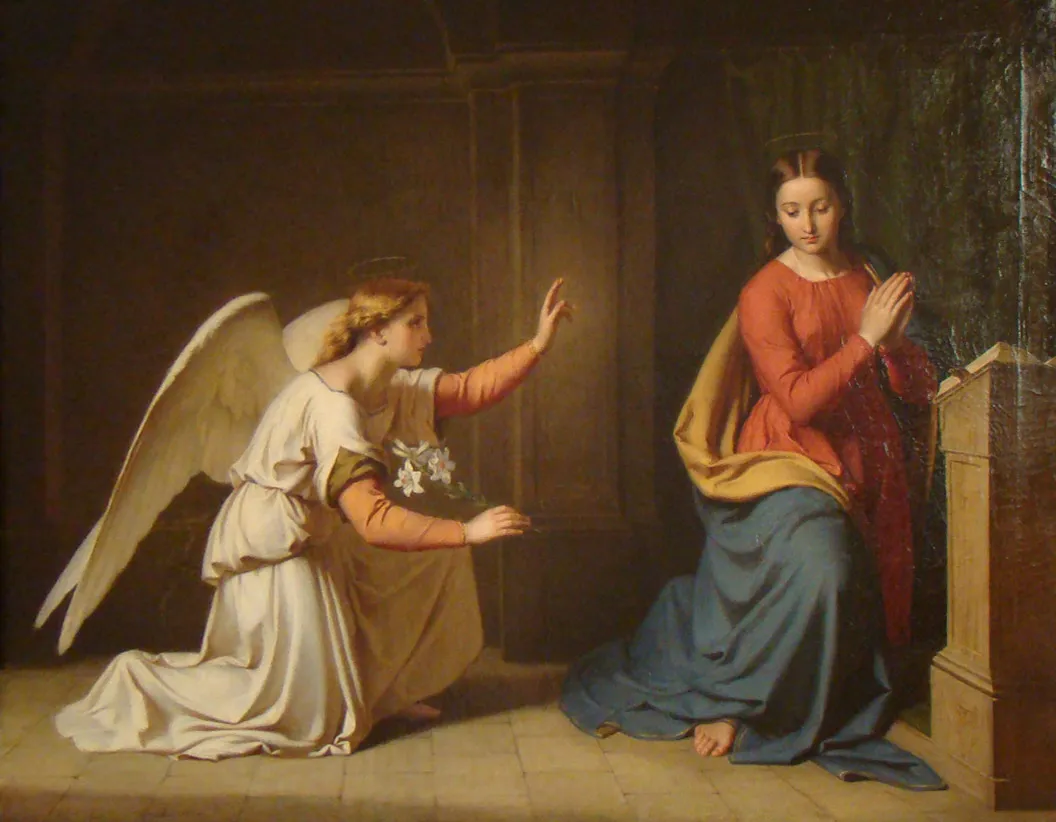 Annunciation (1857) by Alfred Diethe — original painting reproduced as a hand-painted oil on canvas