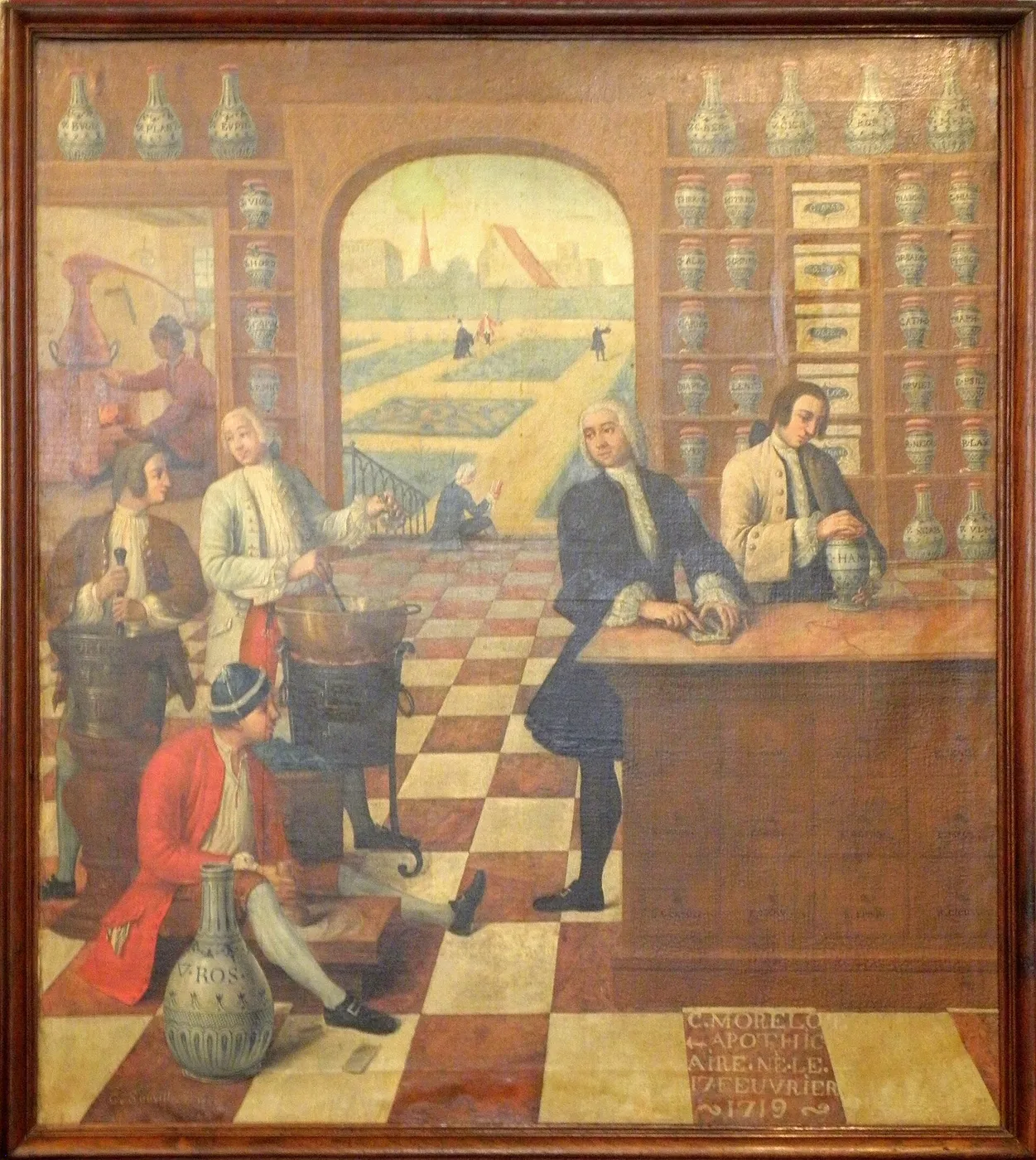 Apothecary at the Hôtel-Dieu de Beaune (1751) by Charles Souville — original painting reproduced as a hand-painted oil on canvas